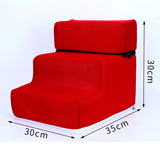 Maxbell Pet Dog Stairs Ladder Ramp Puppy Washable Removable 3 Steps for Sofa Indoor Red