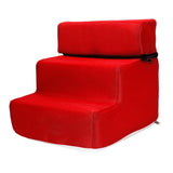 Maxbell Pet Dog Stairs Ladder Ramp Puppy Washable Removable 3 Steps for Sofa Indoor Red