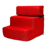 Maxbell Pet Dog Stairs Ladder Ramp Puppy Washable Removable 3 Steps for Sofa Indoor Red