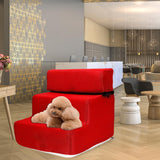 Maxbell Pet Dog Stairs Ladder Ramp Puppy Washable Removable 3 Steps for Sofa Indoor Red