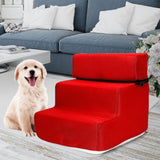 Maxbell Pet Dog Stairs Ladder Ramp Puppy Washable Removable 3 Steps for Sofa Indoor Red
