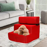 Maxbell Pet Dog Stairs Ladder Ramp Puppy Washable Removable 3 Steps for Sofa Indoor Red