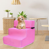 Maxbell Pet Dog Stairs Ladder Ramp Puppy Washable Removable 3 Steps for Sofa Indoor Pink