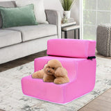 Maxbell Pet Dog Stairs Ladder Ramp Puppy Washable Removable 3 Steps for Sofa Indoor Pink