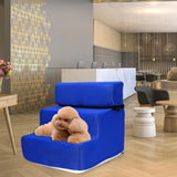 Maxbell Pet Dog Stairs Ladder Ramp Puppy Washable Removable 3 Steps for Sofa Indoor Dark Blue