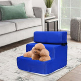 Maxbell Pet Dog Stairs Ladder Ramp Puppy Washable Removable 3 Steps for Sofa Indoor Dark Blue