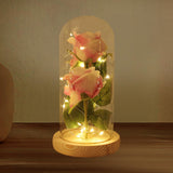 Maxbell Artificial Rose Flower with Glass Cover for Tabletop Dining Room Decoration