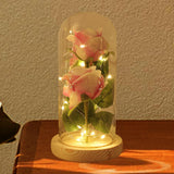 Maxbell Artificial Rose Flower with Glass Cover for Tabletop Dining Room Decoration