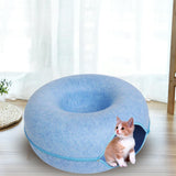 Maxbell Premium Felt Cave for Cat Removable House Zipper Scratch Resistant Tunnel Blue