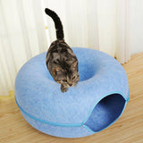 Maxbell Premium Felt Cave for Cat Removable House Zipper Scratch Resistant Tunnel Blue