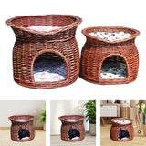 Maxbell Pet House with Removeable Cushion Rattan Woven Cat Bed for Indoor Cats/Dogs L