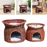 Maxbell Pet House with Removeable Cushion Rattan Woven Cat Bed for Indoor Cats/Dogs L