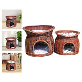 Maxbell Pet House with Removeable Cushion Rattan Woven Cat Bed for Indoor Cats/Dogs L