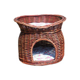 Maxbell Pet House with Removeable Cushion Rattan Woven Cat Bed for Indoor Cats/Dogs L