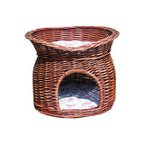 Maxbell Pet House with Removeable Cushion Rattan Woven Cat Bed for Indoor Cats/Dogs L