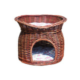 Maxbell Pet House with Removeable Cushion Rattan Woven Cat Bed for Indoor Cats/Dogs L