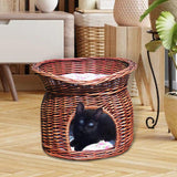 Maxbell Pet House with Removeable Cushion Rattan Woven Cat Bed for Indoor Cats/Dogs L