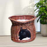 Maxbell Pet House with Removeable Cushion Rattan Woven Cat Bed for Indoor Cats/Dogs L