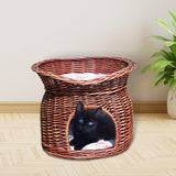 Maxbell Pet House with Removeable Cushion Rattan Woven Cat Bed for Indoor Cats/Dogs L