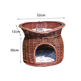 Maxbell Pet House with Removeable Cushion Rattan Woven Cat Bed for Indoor Cats/Dogs L