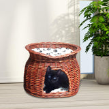 Maxbell Pet House with Removeable Cushion Rattan Woven Cat Bed for Indoor Cats/Dogs S