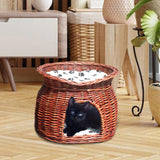 Maxbell Pet House with Removeable Cushion Rattan Woven Cat Bed for Indoor Cats/Dogs S