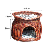 Maxbell Pet House with Removeable Cushion Rattan Woven Cat Bed for Indoor Cats/Dogs S