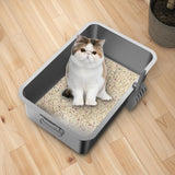 Maxbell Kitten Cat Litter Box Stainless Steel with Shovel Durable Semi Enclosed 45x35x10cm