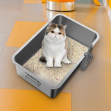Maxbell Kitten Cat Litter Box Stainless Steel with Shovel Durable Semi Enclosed 45x35x10cm