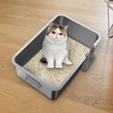 Maxbell Kitten Cat Litter Box Stainless Steel with Shovel Durable Semi Enclosed 50x35x10cm