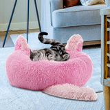 Maxbell Plush Cats Warm House Nonslip Bottom Pet Blanket Bed for Puppy Indoor Cats Pink 70cm