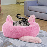 Maxbell Plush Cats Warm House Nonslip Bottom Pet Blanket Bed for Puppy Indoor Cats Pink 70cm