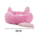 Maxbell Plush Cats Warm House Nonslip Bottom Pet Blanket Bed for Puppy Indoor Cats Pink 80cm