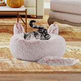 Maxbell Plush Cats Warm House Nonslip Bottom Pet Blanket Bed for Puppy Indoor Cats Grey Pink 70cm