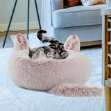 Maxbell Plush Cats Warm House Nonslip Bottom Pet Blanket Bed for Puppy Indoor Cats Grey Pink 70cm