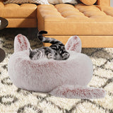 Maxbell Plush Cats Warm House Nonslip Bottom Pet Blanket Bed for Puppy Indoor Cats Grey Pink 70cm