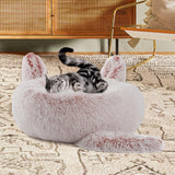 Maxbell Plush Cats Warm House Nonslip Bottom Pet Blanket Bed for Puppy Indoor Cats Grey Pink 70cm