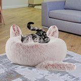 Maxbell Plush Cats Warm House Nonslip Bottom Pet Blanket Bed for Puppy Indoor Cats Grey Pink 70cm