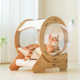 Maxbell Portable Spaceship Shaped Cat Bed with scratch post Removable Cushion