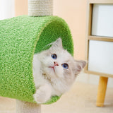 Maxbell Cute Cat Tunnel Plush Climbing Tower Height 71cm for Indoor Cats Durable Green