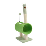 Maxbell Cute Cat Tunnel Plush Climbing Tower Height 71cm for Indoor Cats Durable Green