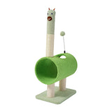 Maxbell Cute Cat Tunnel Plush Climbing Tower Height 71cm for Indoor Cats Durable Green