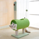 Maxbell Cute Cat Tunnel Plush Climbing Tower Height 71cm for Indoor Cats Durable Green