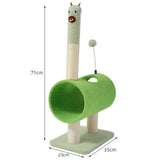 Maxbell Cute Cat Tunnel Plush Climbing Tower Height 71cm for Indoor Cats Durable Green