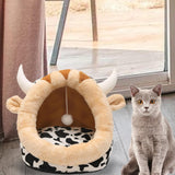 Maxbell Cat House Dog Nest Dog Bed Removable Cushion Kennel Cat Beds for Indoor Cats S  Cow