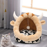Maxbell Cat House Dog Nest Dog Bed Removable Cushion Kennel Cat Beds for Indoor Cats L  Cow