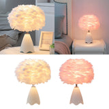 Maxbell Feather Shade Table Lamp Night Light NightStand Lamp for Bedside Decoration White