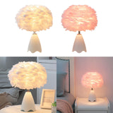 Maxbell Feather Shade Table Lamp Night Light NightStand Lamp for Bedside Decoration White