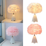 Maxbell Feather Shade Table Lamp Night Light NightStand Lamp for Bedside Decoration White