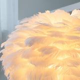 Maxbell Feather Shade Table Lamp Night Light NightStand Lamp for Bedside Decoration White